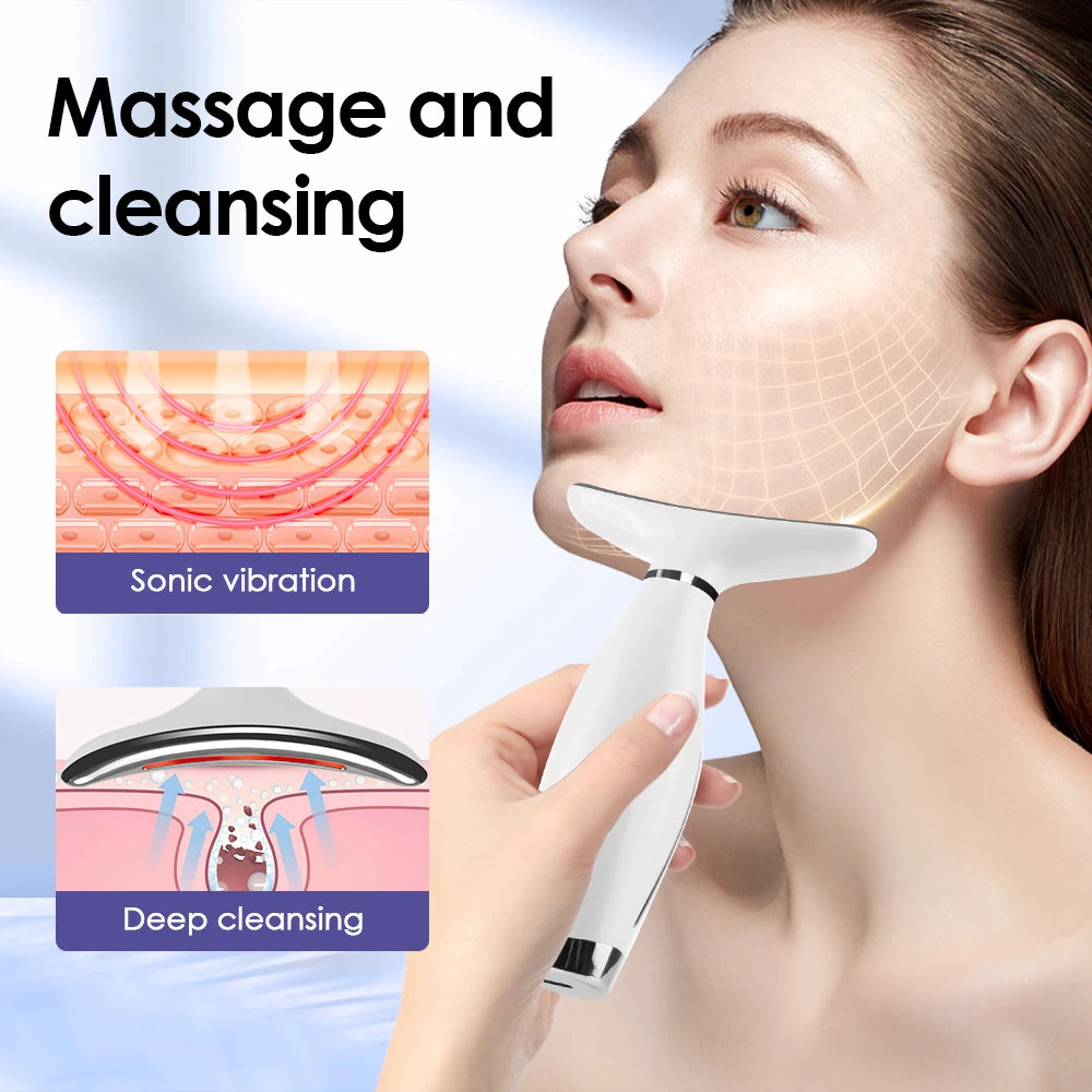 Dispositivo de Masaje Vibratorio para Mejorar Líneas del Cuello, Máquina de Lifting Facial con 7 Modos y 3 Niveles.