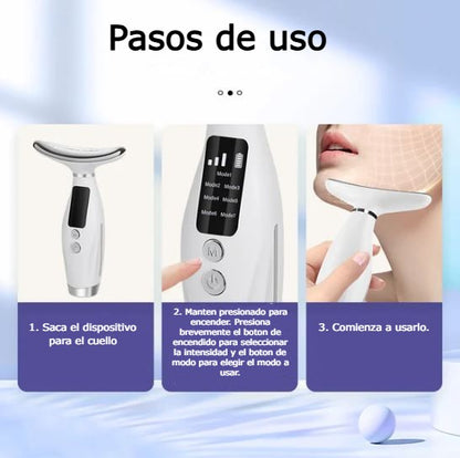 Dispositivo de Masaje facial y Cuello con 7 Modos y 3 Niveles.